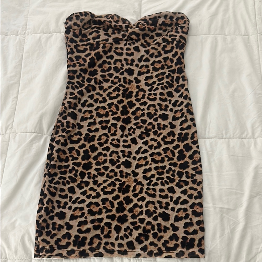 Missguided Strapless Leopard Print Dress